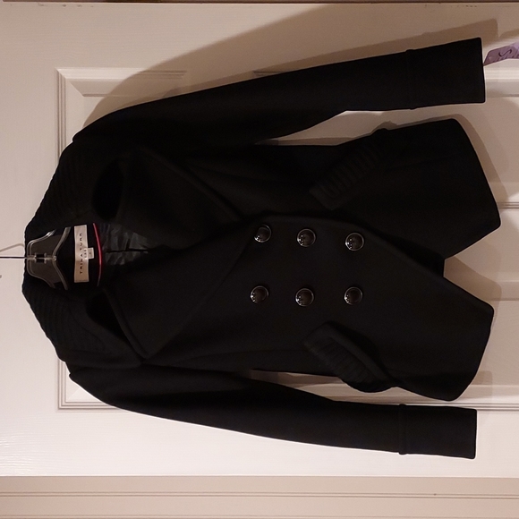 Women's Size 0 Trina Turk Fine Lambswool Blend Double Breasted Pea Coat Black - Picture 1 of 15